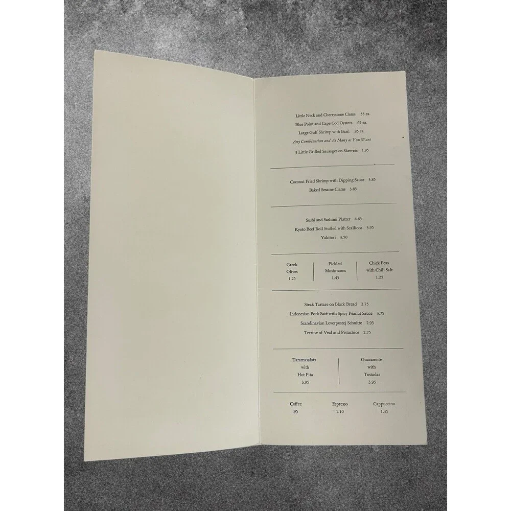 RARE WINDOWS ON THE WORLD MENU 107TH FLOOR WORLD TRADE CENTER NEW YORK 1980'S